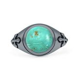 Minimalist 11.8mm Round Turquoise Medieval Cross Ring Oxidized 925 Sterling Silver
