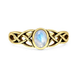 Lab Created Moonstone Celtic Knot Ring Oxidized 925 Sterling Silver