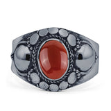 Oval Red Coral Bali Ring Twisted Oxidized 925 Sterling Silver