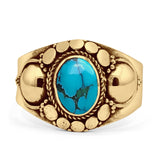 Oval Turquoise Bali Ring Twisted Oxidized 925 Sterling Silver