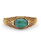 Vintage Style Oval Turquoise Beaded Ring Oxidized 925 Sterling Silver