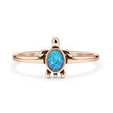 Lab Created Blue Opal Sea Turtle Ring Oxidized 925 Sterling Silver