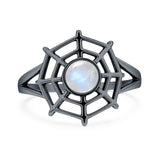 Lab Created Moonstone Spider Web Ring Oxidized 925 Sterling Silver