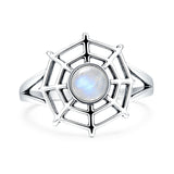 Lab Created Moonstone Spider Web Ring Oxidized 925 Sterling Silver