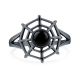 Lab Created Black Onyx Spider Web Ring Oxidized 925 Sterling Silver