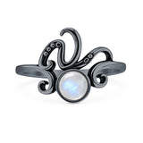Lab Created Moonstone Octopus Tentacles Ring Oxidized 925 Sterling Silver