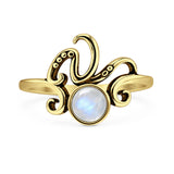Lab Created Moonstone Octopus Tentacles Ring Oxidized 925 Sterling Silver
