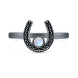 Lab Created Moonstone Horseshoe Ring Oxidized 925 Sterling Silver