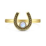 Lab Created Moonstone Horseshoe Ring Oxidized 925 Sterling Silver