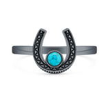Turquoise Horseshoe Ring Oxidized 925 Sterling Silver