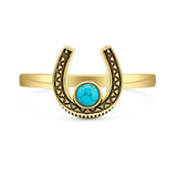 Turquoise Horseshoe Ring Oxidized 925 Sterling Silver