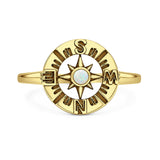 Lab Created White Opal Compass Ring Oxidized 925 Sterling Silver