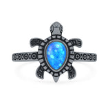Lab Created Blue Opal Sea Turtle Ring Oxidized 925 Sterling Silver