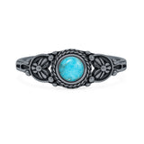 Turquoise Floral Stone Ring Oxidized 925 Sterling Silver