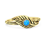 Lab Created Blue Opal Leaf Ring Oxidized 925 Sterling Silver