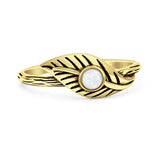 Lab Created White Opal Leaf Ring Oxidized 925 Sterling Silver