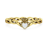 Lab Created White Opal Claddagh Heart Ring Oxidized 925 Sterling Silver