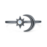 Lab Created Moonstone Sun and Moon Ring Oxidized 925 Sterling Silver