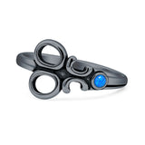 Lab Created Blue Opal Scissors Ring Oxidized 925 Sterling Silver