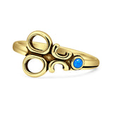 Lab Created Blue Opal Scissors Ring Oxidized 925 Sterling Silver