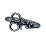 Lab Created Black Onyx Scissors Ring Oxidized 925 Sterling Silver