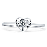 Minimalist 8mm Heart Shaped Tree OF Life Ring Oxidized Band 925 Sterling Silver