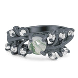 Art Deco Round Natural Stone Floral Ring