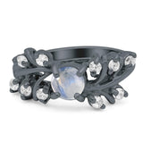 Art Deco Round Natural Stone Floral Ring