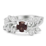 Art Deco Round Natural Stone Floral Ring