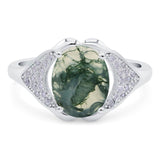 Oval Natural Green Moss Agate Cluster Wedding Ring 925 Sterling Silver