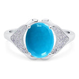 Oval Genuine Natural Arizona Sleeping Beauty Turquoise Cluster Wedding Ring 925 Sterling Silver
