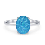 Solitaire Engagement Ring Oval Simulated Cubic Zirconia 925 Sterling Silver