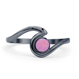 Round 9.5mm Lab Created Pink Opal Wave Ring Oxidized 925 Sterling Silver