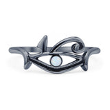 Round Lab Created White Opal Vintage Eye Of Horus Ring Oxidized 925 Sterling Silver