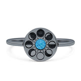 Moon Phases Ring 10mm Oxidized Round Lab Created Opal 925 Sterling Silver