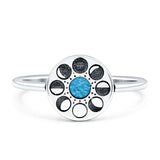 Moon Phases Ring 10mm Oxidized Round Lab Created Opal 925 Sterling Silver