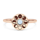 Moon Phases Ring 10mm Oxidized Round Lab Created Opal 925 Sterling Silver