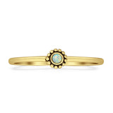 Round Lab Created White Opal Oxidized Beaded Ring 925 Sterling Silver