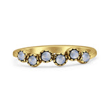 Two Stone 4mm Half Eternity Moonstone Band Oxidized Ring 925 Sterling Silver