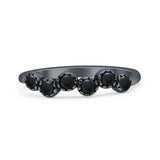 Two Stone 4mm Half Eternity Black Onyx Band Oxidized Ring 925 Sterling Silver