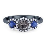 Round Natural Stone Three Stone Ring