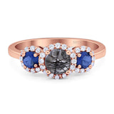 Round Natural Stone Three Stone Ring