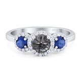 Round Natural Stone Three Stone Ring