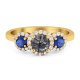 Round Natural Stone Three Stone Ring