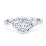 Art Deco Oval Natural Stone Three Stone Ring