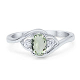 Art Deco Oval Natural Stone Three Stone Ring