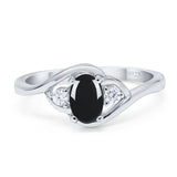 Art Deco Oval Natural Stone Three Stone Ring