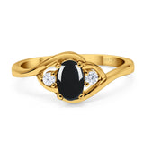Art Deco Oval Natural Stone Three Stone Ring
