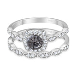 Two Piece Round Natural Rutilated Quartz Bridal Set Ring 925 Sterling Silver