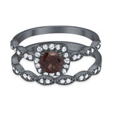 Two Piece Round Natural Stone Bridal Ring